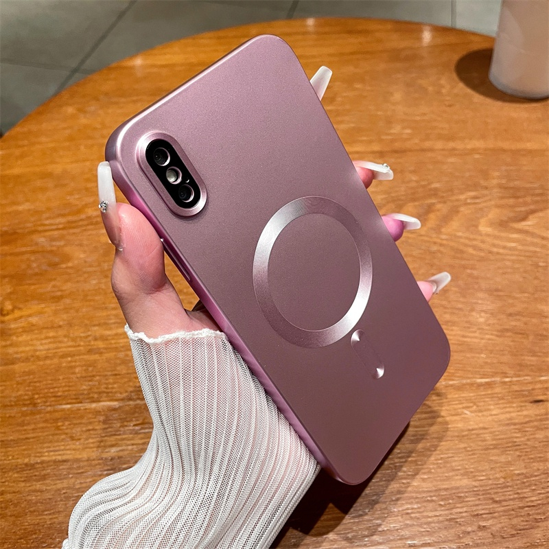 Casing Magnet Plating Mewah Untuk iphone X Xr Xs Max Dengan Pelindung Lensa case Silikon Anti Jatuh