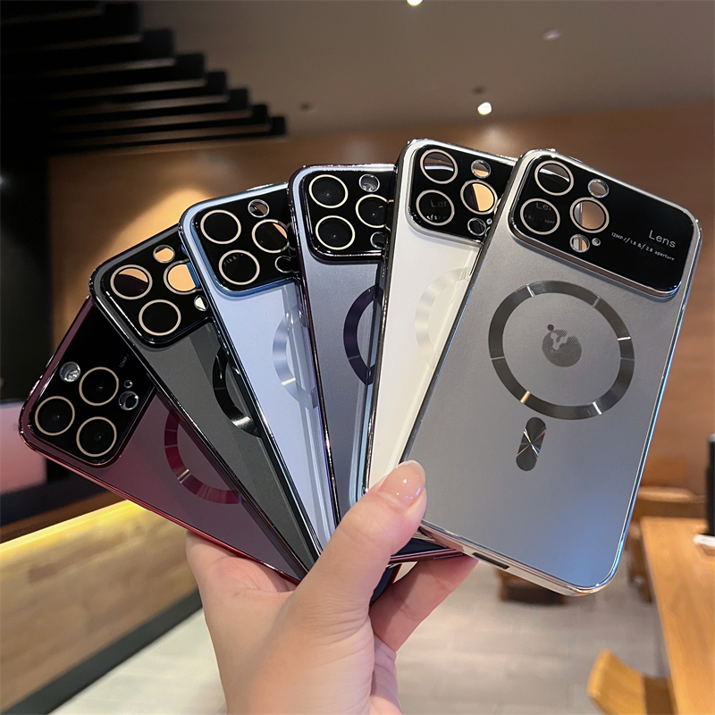 Casing Electroplated  Ponsel Magnetik Jendela Lensa Kaca Frosted Untuk Iphone14 13 12 11 Pro Max casing Iphone14 Anti Jatuh Dengan film Lensa Kaca