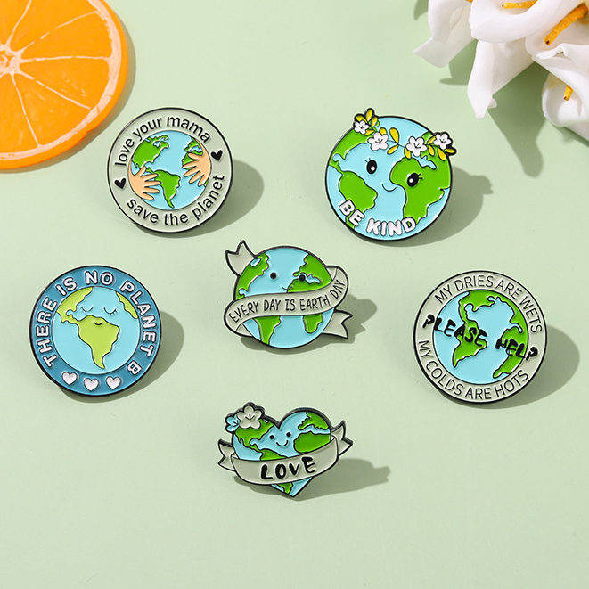 Kartun Melindungi Bumi Enamel Pin Lucu Smiley Earth Bros Lencana Kerah Pin Hadiah Perhiasan Lingkungan Untuk Teman Anak