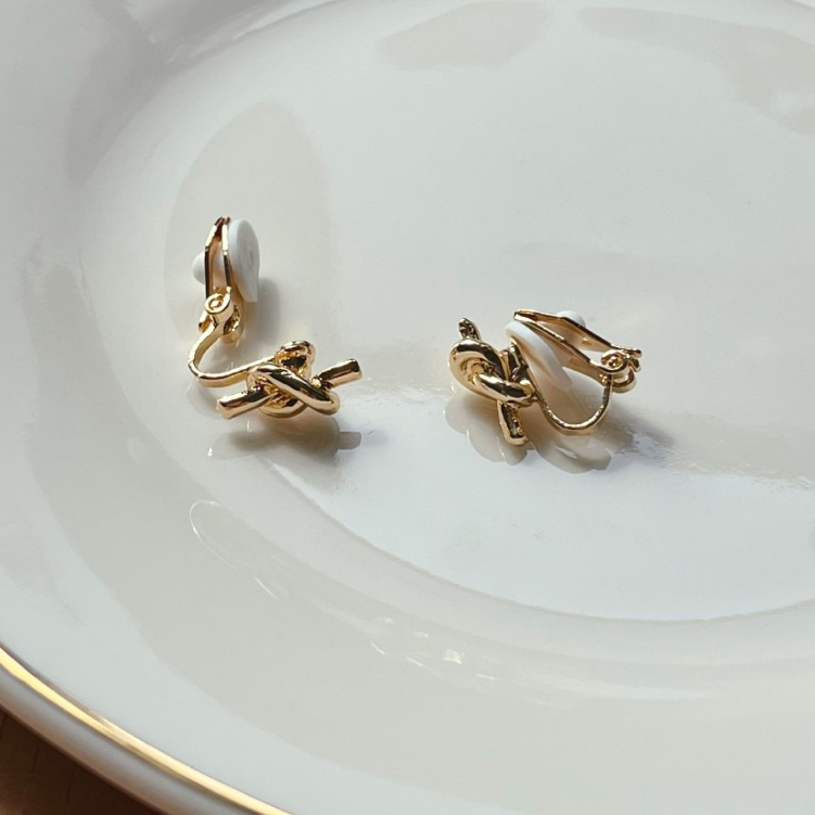 Anting Klip Simpul Geometris Minimalis Non Tindik Perhiasan Logam Manset Telinga