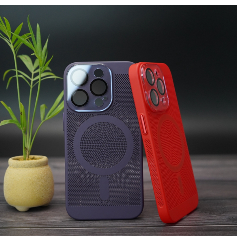 CASE FOR IPHONE【New Black/Dark Purple/Orange/Red】 Magnetic heat dissipation case with lens film for iPhone 11 12 13 14 Pro max heat dissipation mesh hole position matte anti drop phone case