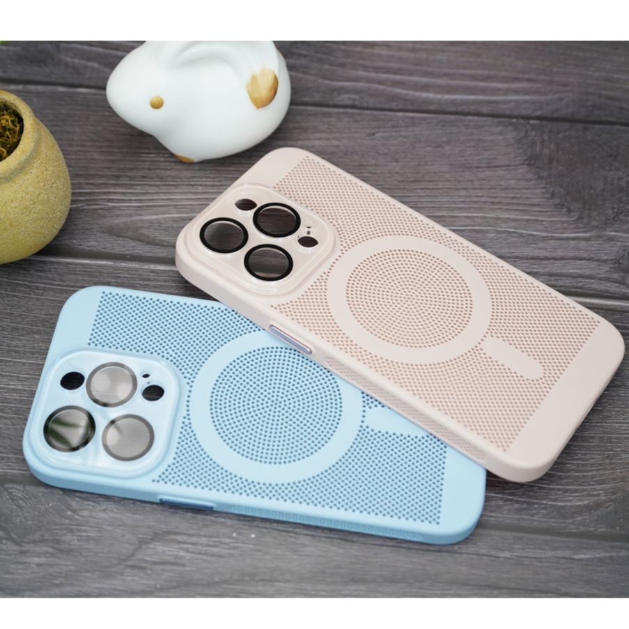 CASE FOR IPHONE【Blue/Pink/Far Peak Blue/White】 Magnetic heat dissipation case with lens film for iPhone 11 12 13 14 Pro max 14plus heat dissipation mesh hole position matte anti drop phone case