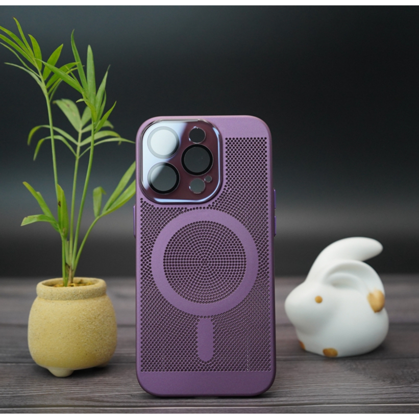 CASE FOR IPHONE【 Dark green/brown/Plum Purple Red】 Magnetic heat dissipation case with lens film for iPhone 11 12 13 14 Pro max heat dissipation mesh hole position matte anti drop phone case