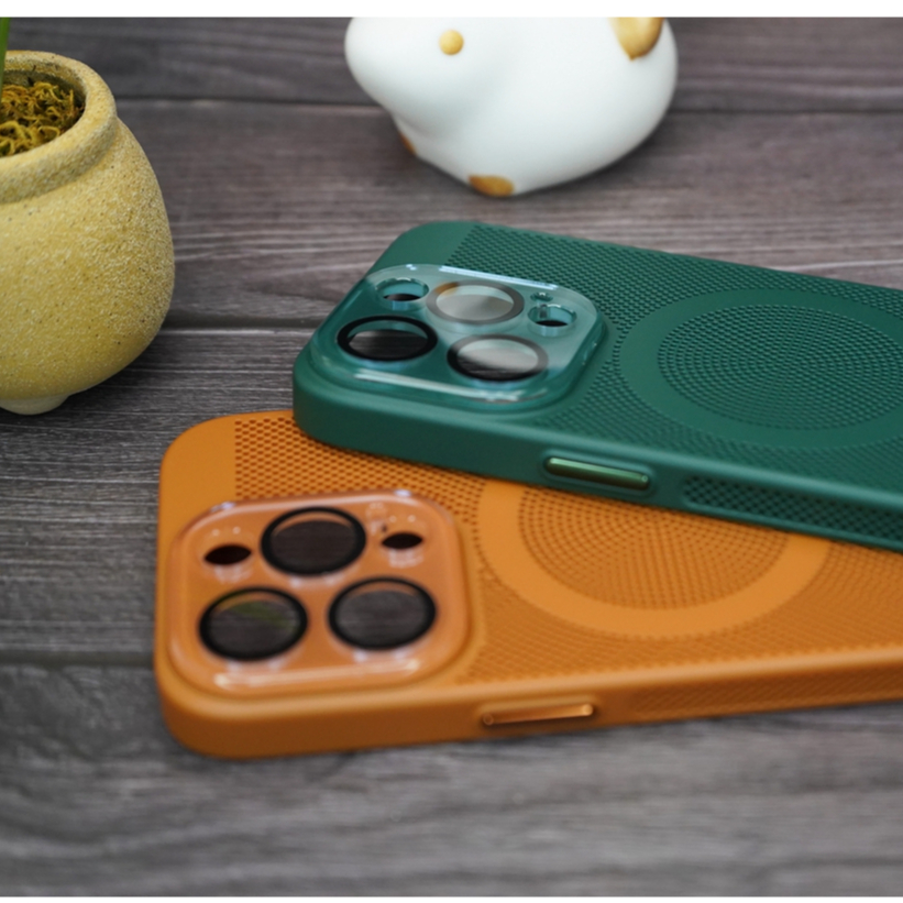 CASE FOR IPHONE【 Dark green/brown/Plum Purple Red】 Magnetic heat dissipation case with lens film for iPhone 11 12 13 14 Pro max heat dissipation mesh hole position matte anti drop phone case