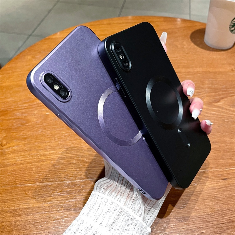 8warna iPhone Xs Max X Xr Xs Case Mewah Plating Magnet Case Dengan Pelindung Lensa Case Silikon