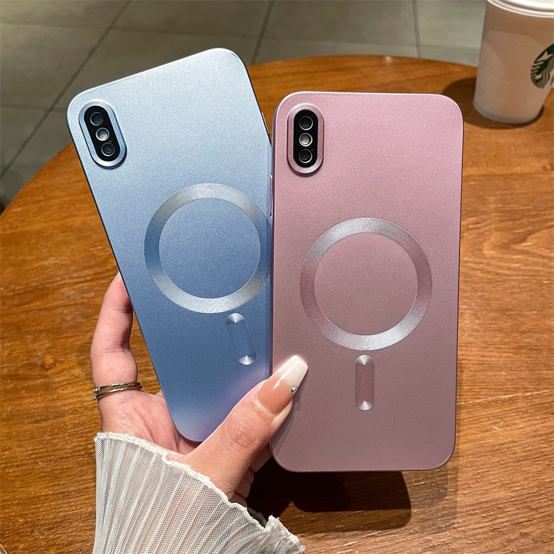 8warna iPhone Xs Max X Xr Xs Case Mewah Plating Magnet Case Dengan Pelindung Lensa Case Silikon