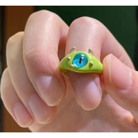 【Bayar di tempat】Funny Black Little Monster Inc Green Mata Eye Cincin Akrilik Lucu Besar