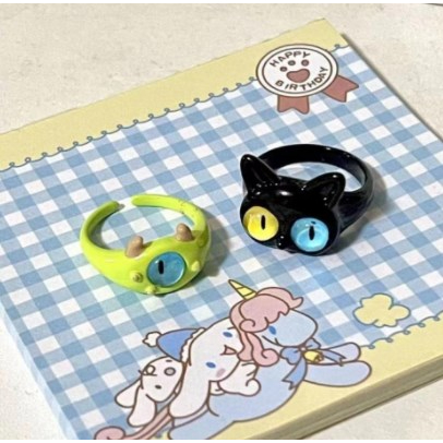 【Bayar di tempat】Funny Black Little Monster Inc Green Mata Eye Cincin Akrilik Lucu Besar