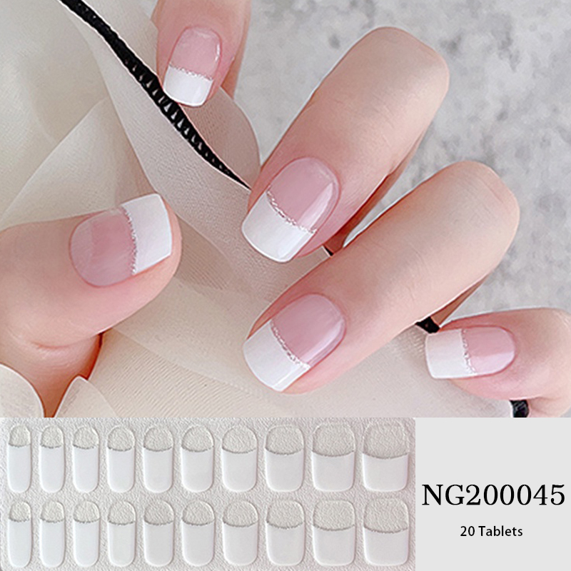 20tips Putih French Semi Cured Gel Nail Strips Merah Hitam Tips Kuku Palsu Gel Polish Stiker Perekat Gel Full Cover Nail Stcikers