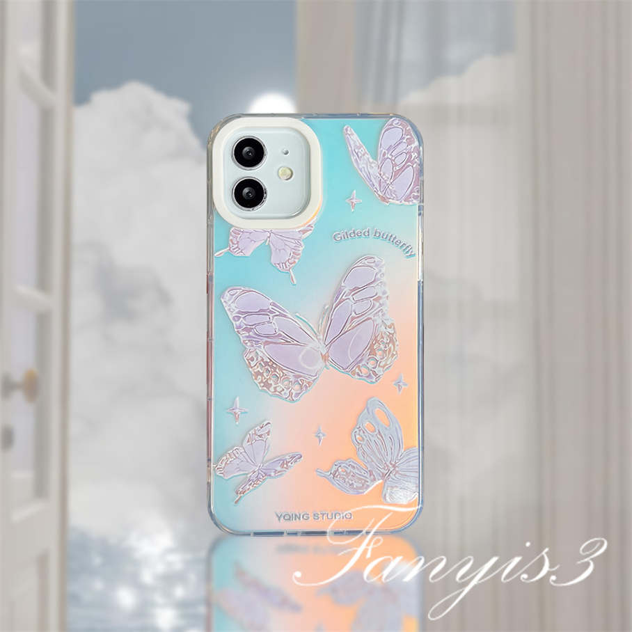 Compatible For IPhone 14 13 12 11 Pro Max X XR Xs Max 8 7 Plus SE 2020 Kompatibel Untuk Gilded Butterfly IMD Laser Gradient Phone Case TPU Lembut Shockproof Cover Pelindung