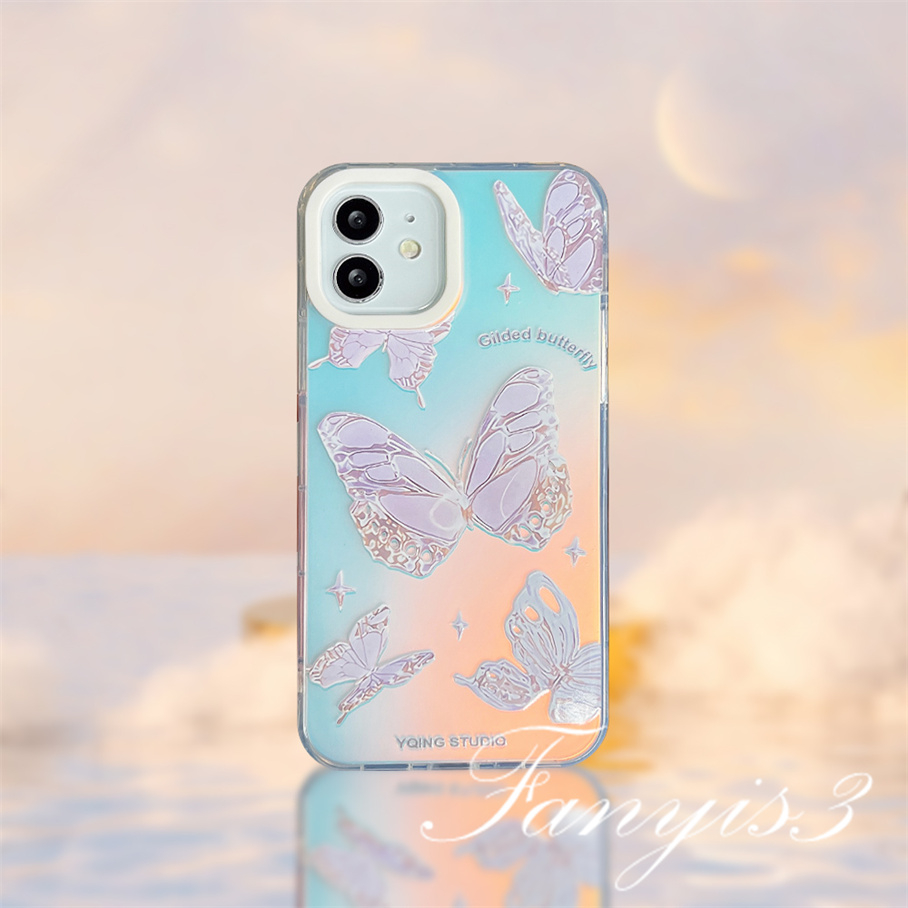 Compatible For IPhone 14 13 12 11 Pro Max X XR Xs Max 8 7 Plus SE 2020 Kompatibel Untuk Gilded Butterfly IMD Laser Gradient Phone Case TPU Lembut Shockproof Cover Pelindung