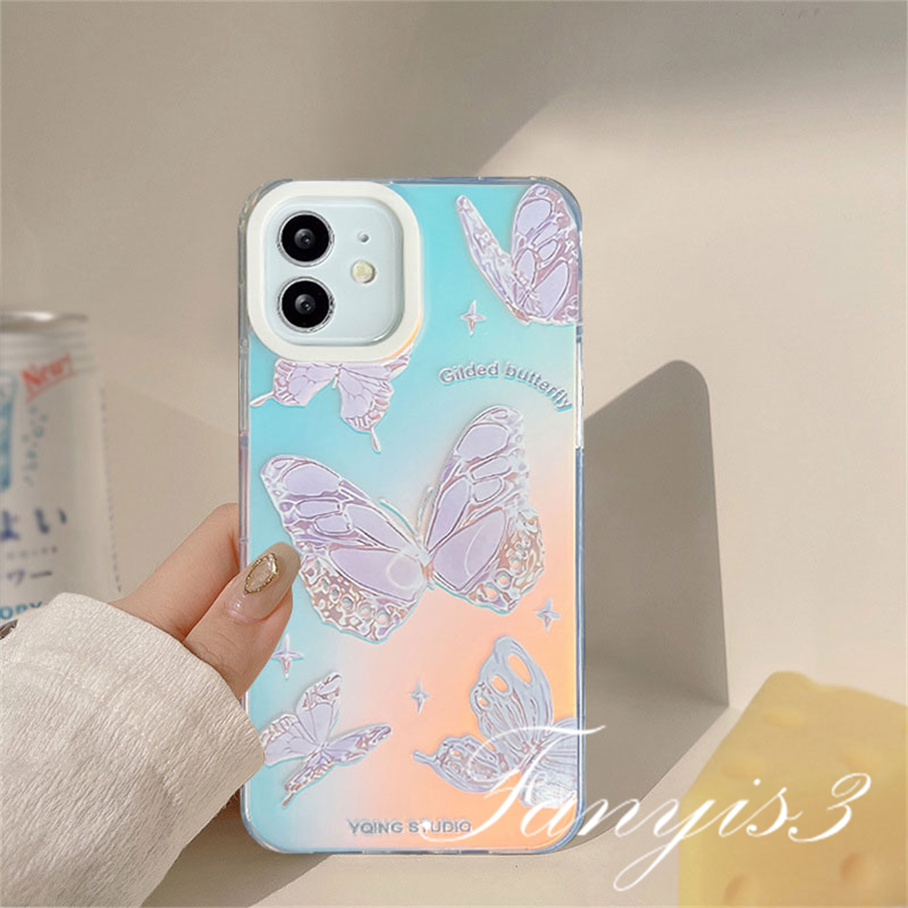 Compatible For IPhone 14 13 12 11 Pro Max X XR Xs Max 8 7 Plus SE 2020 Kompatibel Untuk Gilded Butterfly IMD Laser Gradient Phone Case TPU Lembut Shockproof Cover Pelindung