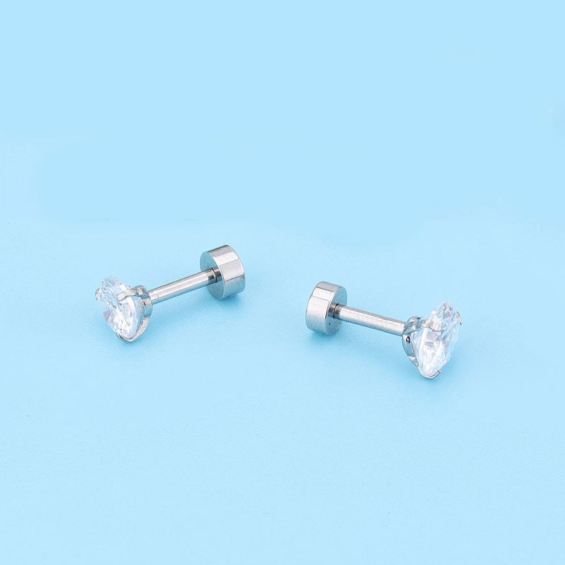 [ACKER] 7mm 1pasang Anting Tusuk Titanium Stainless Cubic Zirconia Vacuum Plating Diamond AAA+Zircon Untuk Pria/Wanita