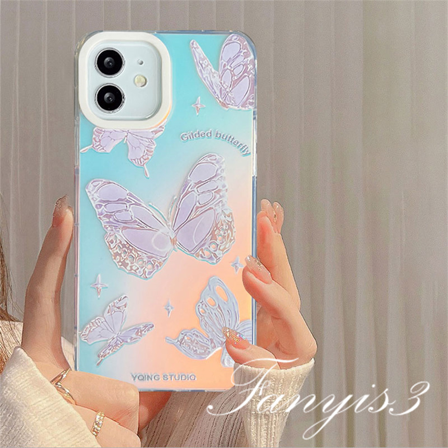 Compatible For IPhone 14 13 12 11 Pro Max X XR Xs Max 8 7 Plus SE 2020 Kompatibel Untuk Gilded Butterfly IMD Laser Gradient Phone Case TPU Lembut Shockproof Cover Pelindung