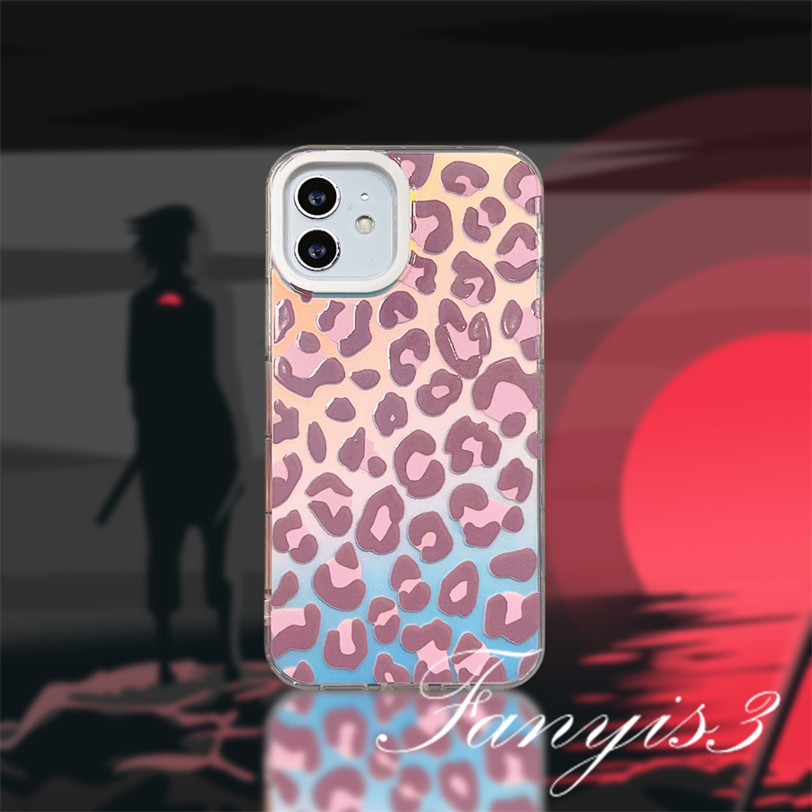 Compatible For IPhone 14 13 12 11 Pro Max X XR Xs Max 8 7 Plus SE 2020 Kompatibel Untuk Pink Biru Leopard Print IMD Laser Gradiasi Ponsel Case TPU Lembut Shockproof Cover Pelindung