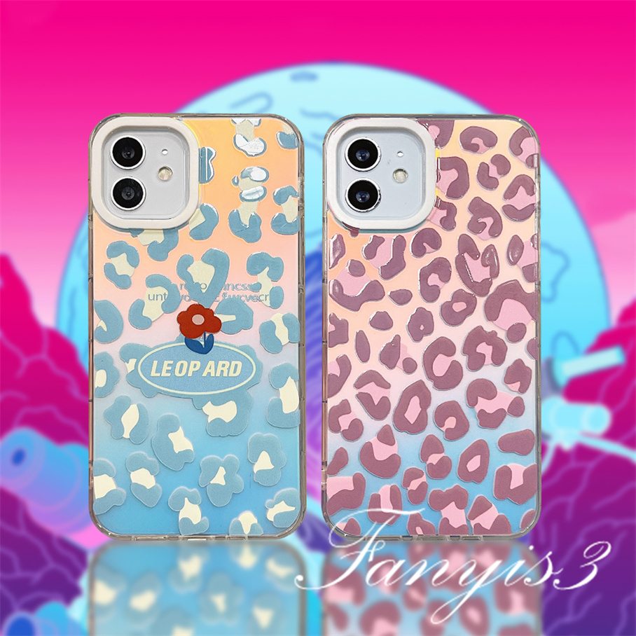 Compatible For IPhone 14 13 12 11 Pro Max X XR Xs Max 8 7 Plus SE 2020 Kompatibel Untuk Pink Biru Leopard Print IMD Laser Gradiasi Ponsel Case TPU Lembut Shockproof Cover Pelindung