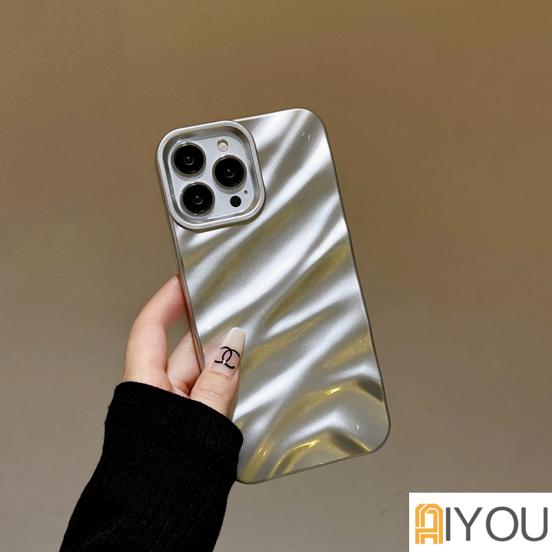 High Grade Ins Ungu Tiga Dimensi Lipit Gelombang Bumper Casing Shockproof Phone Case Untuk Iphone 14 11 Pro Max12 14 Pro Max XR Xs Max7 8plus 13Promax Non-slip Cover