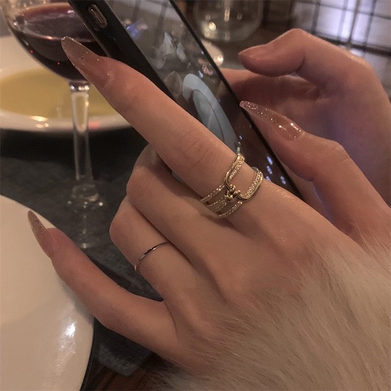 Cincin Zirkon Temperamen Jepang Korea Pembukaan Desain Niche Yang Dapat Disesuaikan ins Influencer Trendi Gaya Keren Perhiasan Cincin Jari Telunjuk