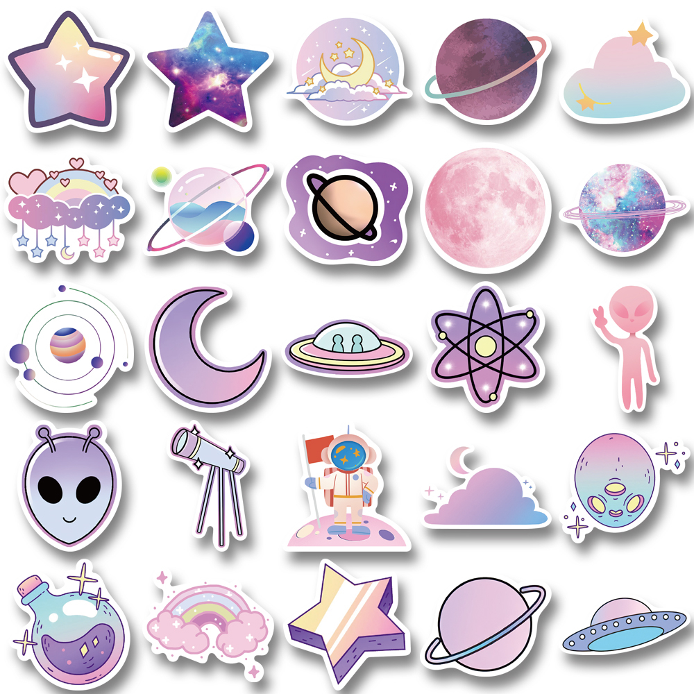 [in Stock] 50pcs gradient planet series Kartun Stiker Lucu Dan Kreatif DIY Tangan Buku Besar Stiker Komputer Cangkir Air Tahan Air Stiker