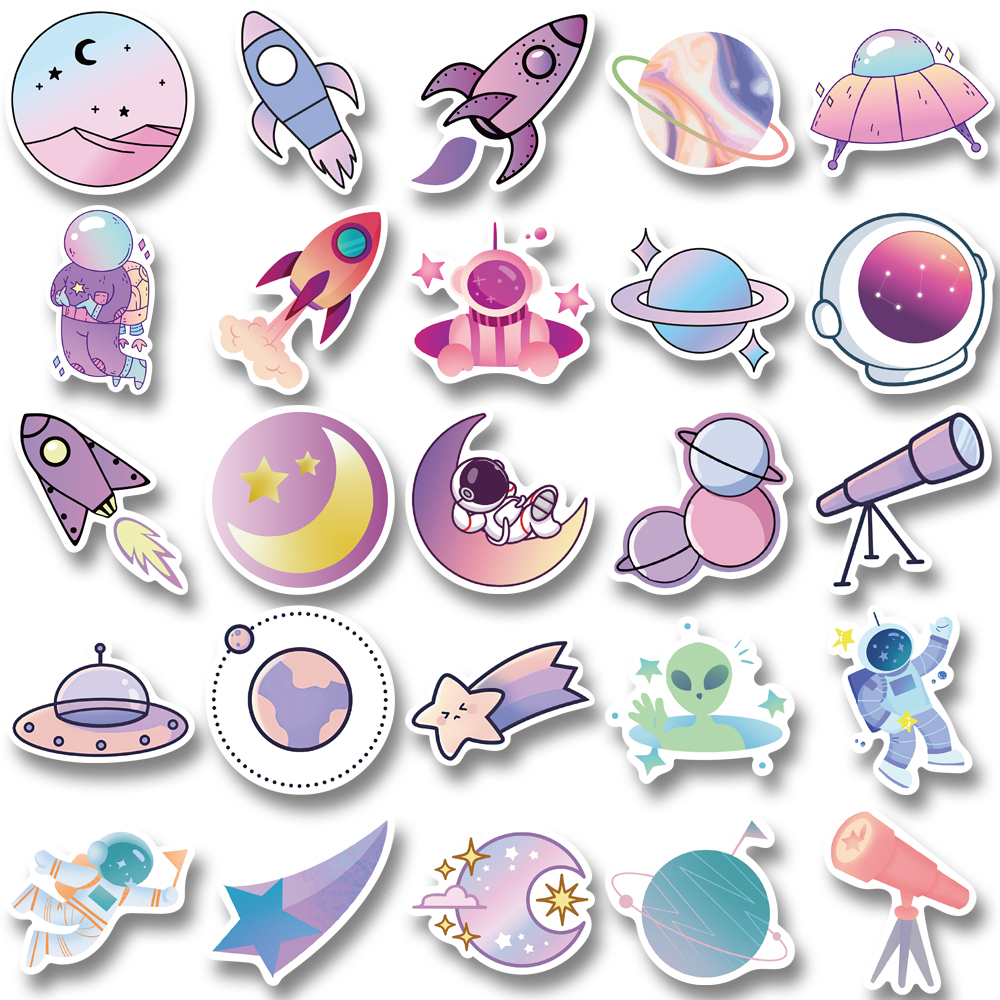 [in Stock] 50pcs gradient planet series Kartun Stiker Lucu Dan Kreatif DIY Tangan Buku Besar Stiker Komputer Cangkir Air Tahan Air Stiker