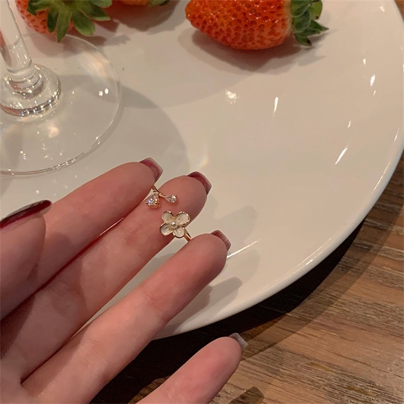 Fashion Indah Bunga Cincin Lembut Temperamen Zirkon Pembukaan Unik Adjustable Ring Cincin Perhiasan