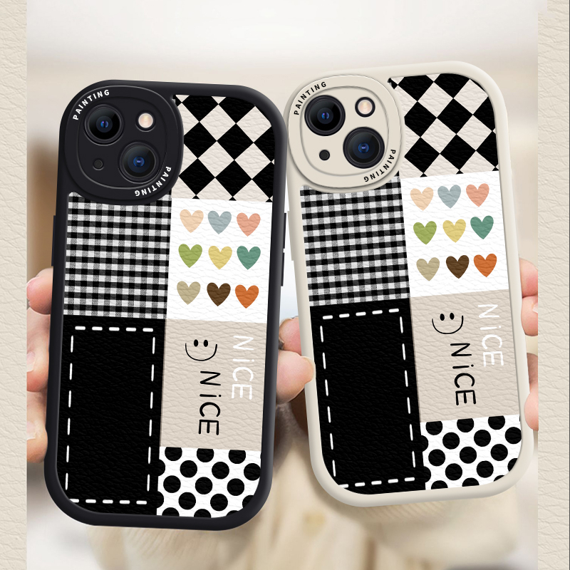 Case iPhone Untuk14 /13 /12 /11 Promax Hitam &amp; Putih Motif Kotak-Kotak Casing Soft Untuk Iphone6 /7 /8 Plus/X/XR/Xs Max Cover