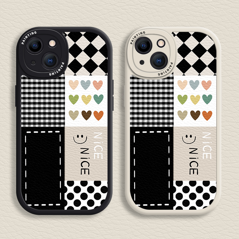 Case iPhone Untuk14 /13 /12 /11 Promax Hitam &amp; Putih Motif Kotak-Kotak Casing Soft Untuk Iphone6 /7 /8 Plus/X/XR/Xs Max Cover