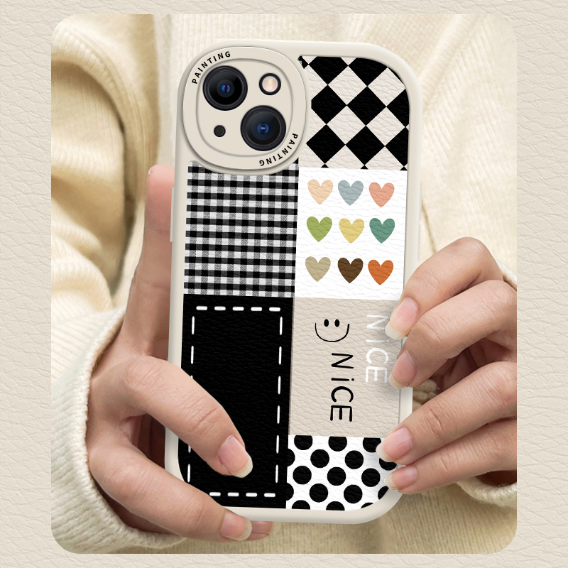 Case iPhone Untuk14 /13 /12 /11 Promax Hitam &amp; Putih Motif Kotak-Kotak Casing Soft Untuk Iphone6 /7 /8 Plus/X/XR/Xs Max Cover