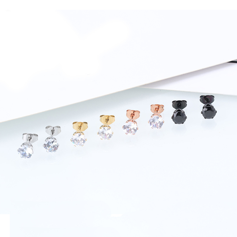 [ACKER] 4mm 1pasang Anting Tusuk Cubic Zirconia Titanium Stainless Diamond AAA+Zircon Untuk Wanita /Pria