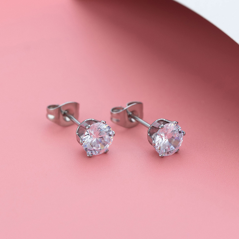 [ACKER] 8mm 1pasang Anting Tusuk Cubic Zirconia Titanium Stainless Diamond AAA+Zircon Untuk Wanita /Pria