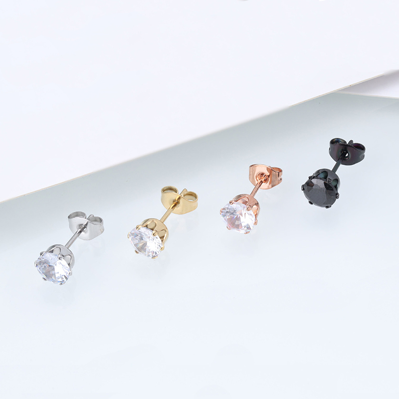 [ACKER] 7mm 1pasang Anting Tusuk Cubic Zirconia Titanium Stainless Diamond AAA+Zircon Untuk Wanita /Pria