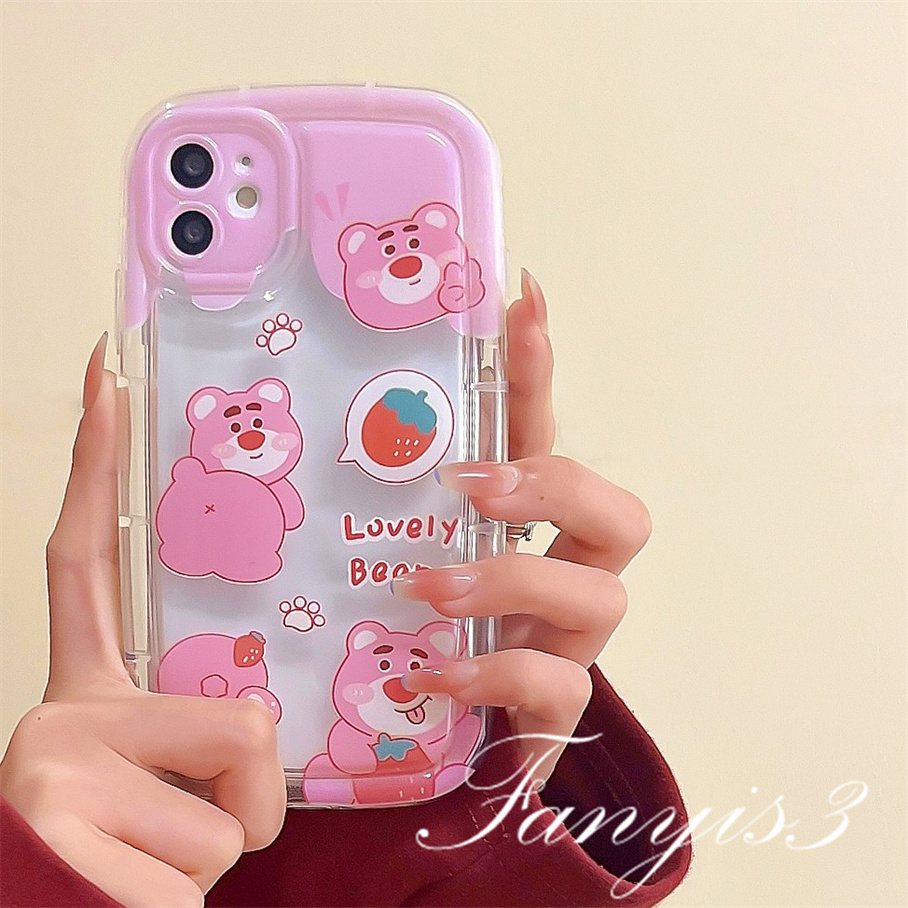 Compatible For IPhone 14 13 12 11 Pro Max X XR Xs Max 8 7 Plus SE 2020 Kompatibel Untuk Lovely Bear Pink Sabun Casing Ponsel Bening TPU Soft Cover