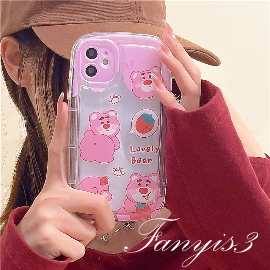 Compatible For IPhone 14 13 12 11 Pro Max X XR Xs Max 8 7 Plus SE 2020 Kompatibel Untuk Lovely Bear Pink Sabun Casing Ponsel Bening TPU Soft Cover