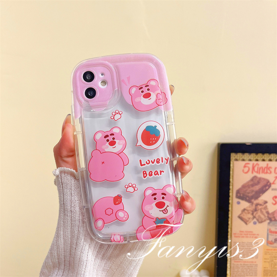 Compatible For IPhone 14 13 12 11 Pro Max X XR Xs Max 8 7 Plus SE 2020 Kompatibel Untuk Lovely Bear Pink Sabun Casing Ponsel Bening TPU Soft Cover