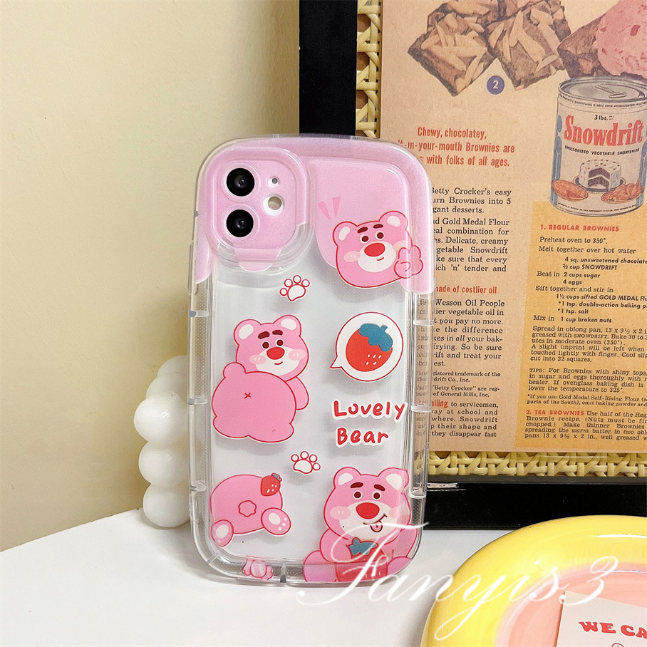 Compatible For IPhone 14 13 12 11 Pro Max X XR Xs Max 8 7 Plus SE 2020 Kompatibel Untuk Lovely Bear Pink Sabun Casing Ponsel Bening TPU Soft Cover