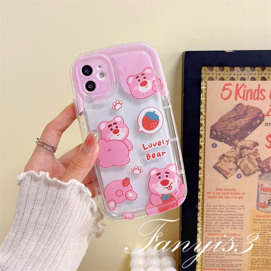 Compatible For IPhone 14 13 12 11 Pro Max X XR Xs Max 8 7 Plus SE 2020 Kompatibel Untuk Lovely Bear Pink Sabun Casing Ponsel Bening TPU Soft Cover