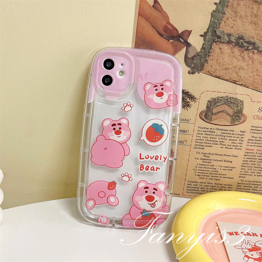 Compatible For IPhone 14 13 12 11 Pro Max X XR Xs Max 8 7 Plus SE 2020 Kompatibel Untuk Lovely Bear Pink Sabun Casing Ponsel Bening TPU Soft Cover