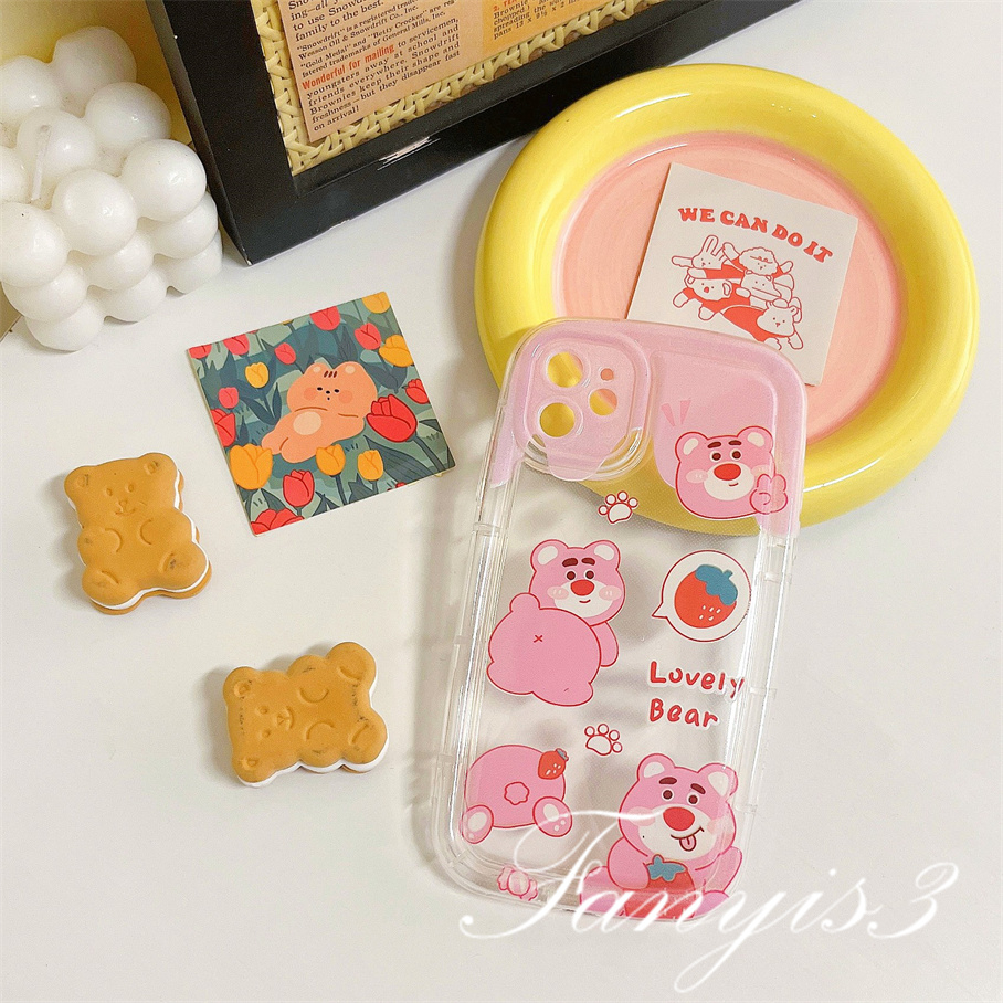 Compatible For IPhone 14 13 12 11 Pro Max X XR Xs Max 8 7 Plus SE 2020 Kompatibel Untuk Lovely Bear Pink Sabun Casing Ponsel Bening TPU Soft Cover