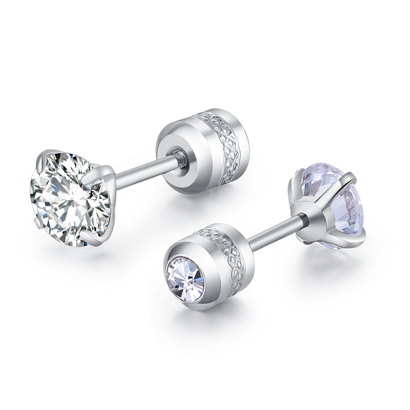 [ACKER] 3-6mm 1pasang 925silver Titanium Stainless Cubic Zirconia Berlian AAA+Zircon Stud Earrings Untuk Wanita /Pria