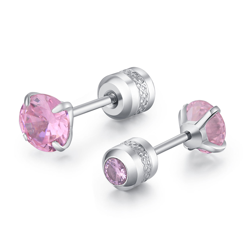 [ACKER] 3-6mm 1pasang 925silver Titanium Stainless Cubic Zirconia Berlian Pink AAA+Zircon Anting Tusuk Untuk Wanita /Pria