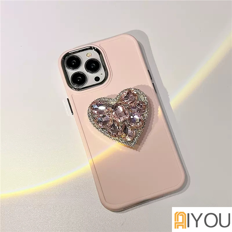 IPHONE Stand Holder Cincin Cermin Berlian Berkilau Lucu Soft Phone Case Untuk Iphone14 13 Pro Max 14Plus 12 Pro 11xr XS Cover Mewah