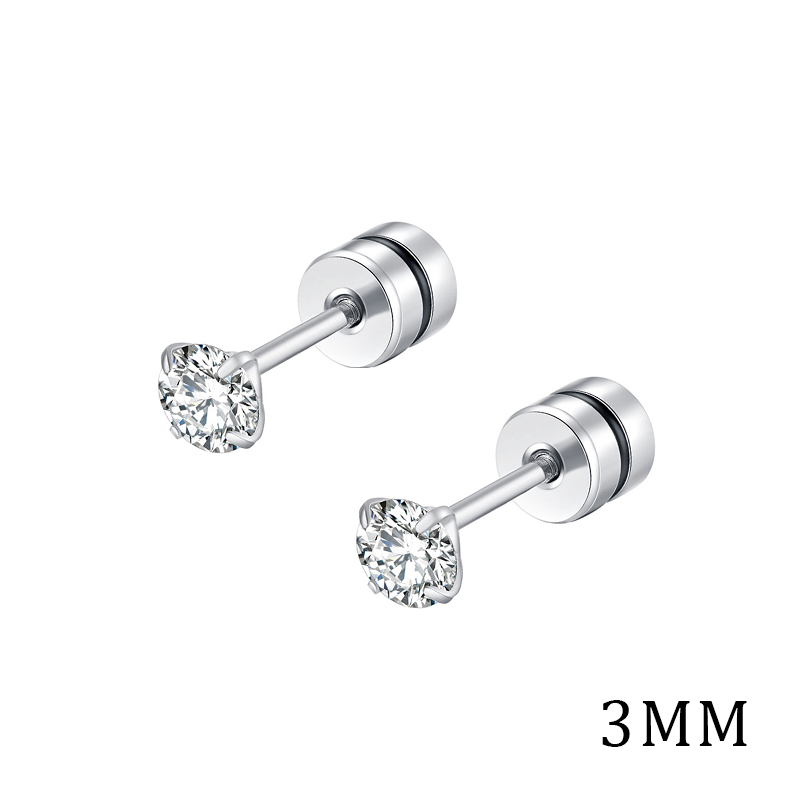 [ACKER] 3mm 1pasang 925silver Titanium Stainless Cubic Zirconia Diamond AAA+ Anting Tusuk Zircon Untuk Wanita /Pria