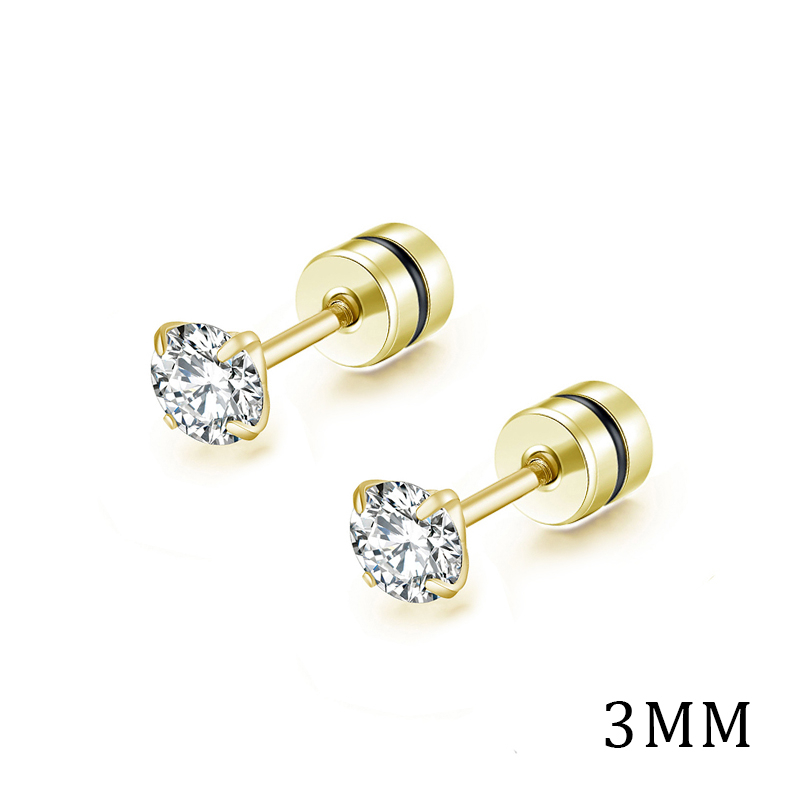 [ACKER] 3mm 1pasang 925silver Titanium Stainless Cubic Zirconia Diamond AAA+ Anting Tusuk Zircon Untuk Wanita /Pria