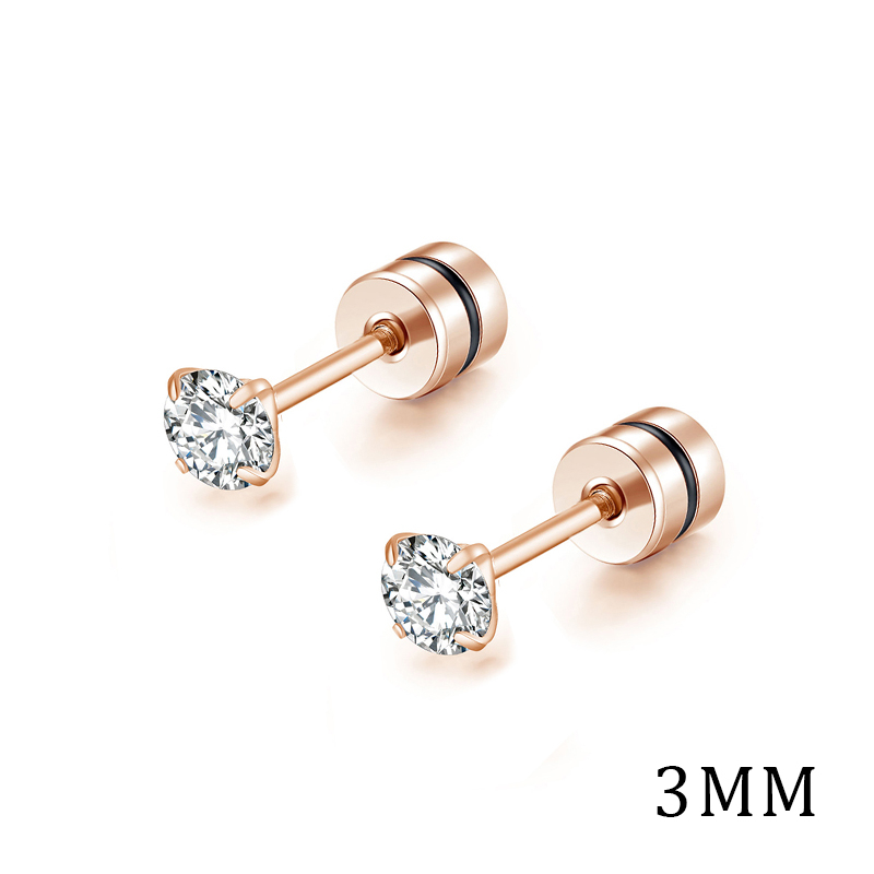 [ACKER] 3mm 1pasang 925silver Titanium Stainless Cubic Zirconia Diamond AAA+ Anting Tusuk Zircon Untuk Wanita /Pria