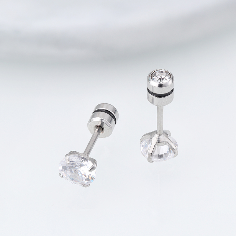 [ACKER] 6mm 1pasang 925silver Titanium Stainless Cubic Zirconia Diamond AAA+ Anting Tusuk Zircon Untuk Wanita /Pria