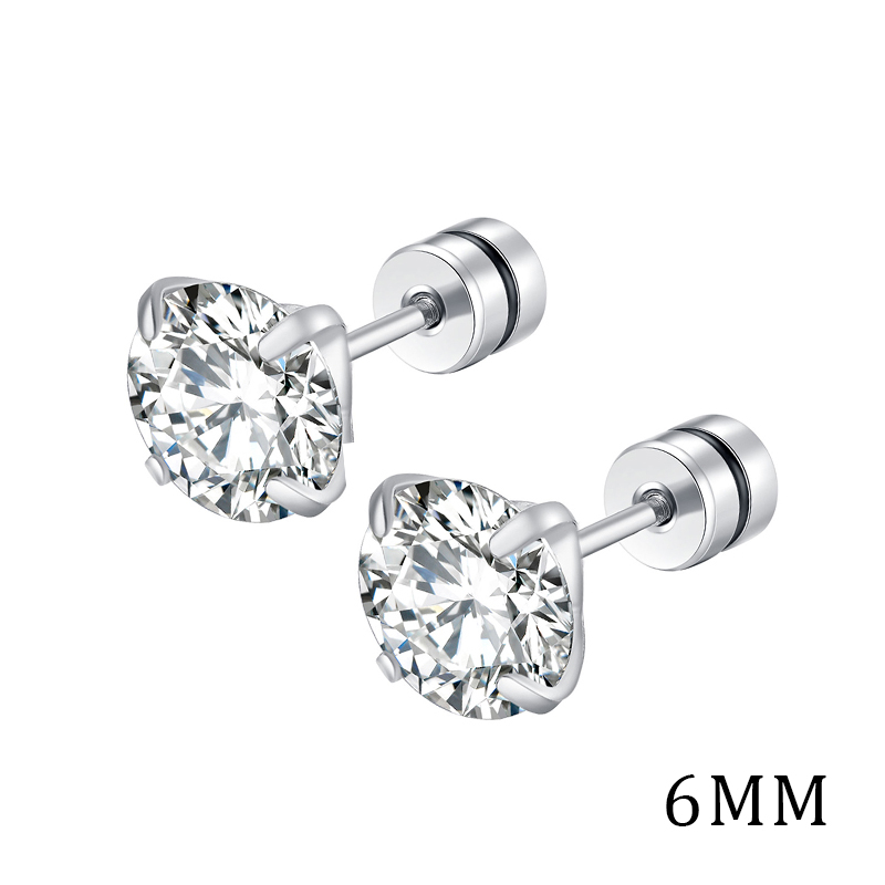 [ACKER] 6mm 1pasang 925silver Titanium Stainless Cubic Zirconia Diamond AAA+ Anting Tusuk Zircon Untuk Wanita /Pria