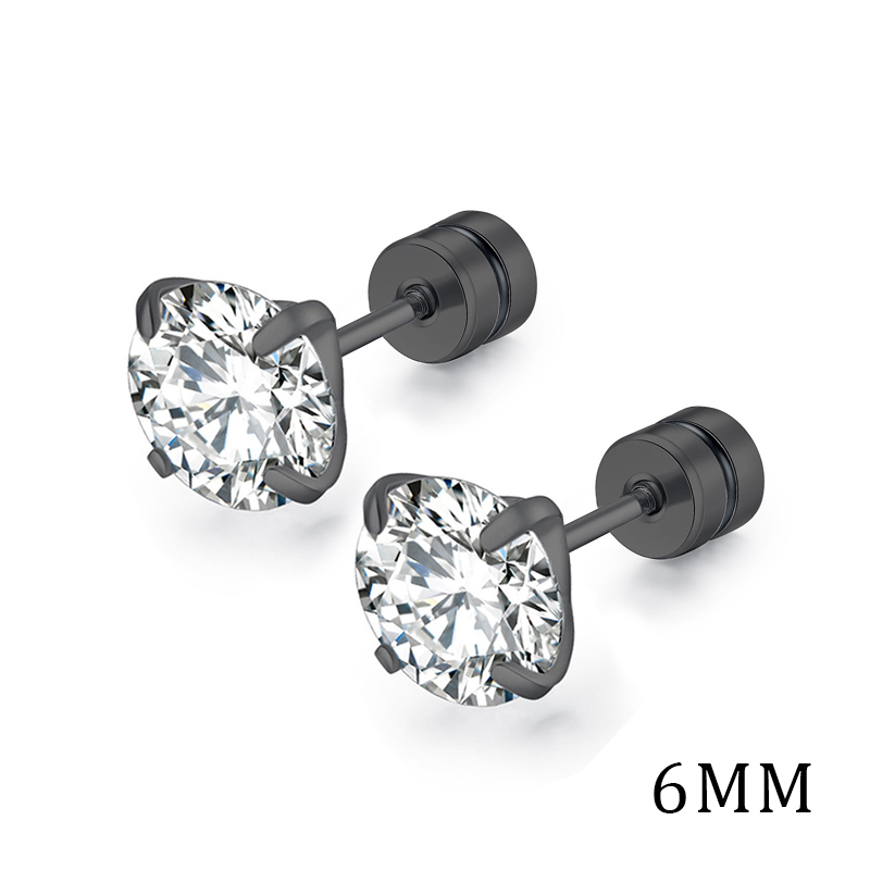 [ACKER] 6mm 1pasang 925silver Titanium Stainless Cubic Zirconia Diamond AAA+ Anting Tusuk Zircon Untuk Wanita /Pria