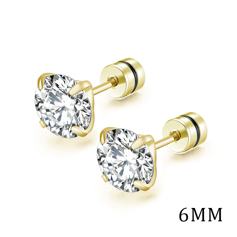 [ACKER] 6mm 1pasang 925silver Titanium Stainless Cubic Zirconia Diamond AAA+ Anting Tusuk Zircon Untuk Wanita /Pria