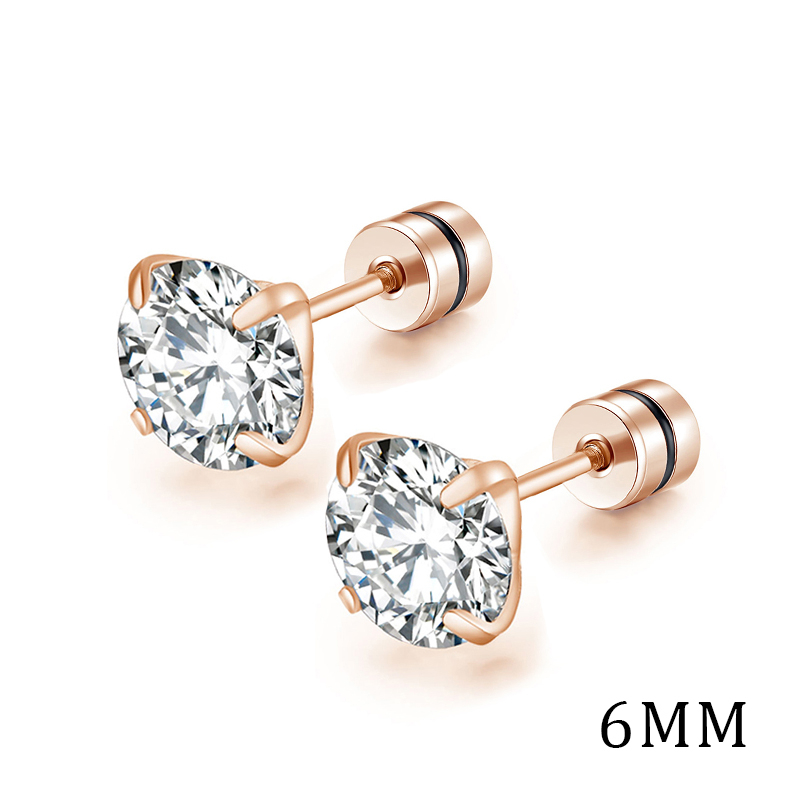 [ACKER] 6mm 1pasang 925silver Titanium Stainless Cubic Zirconia Diamond AAA+ Anting Tusuk Zircon Untuk Wanita /Pria