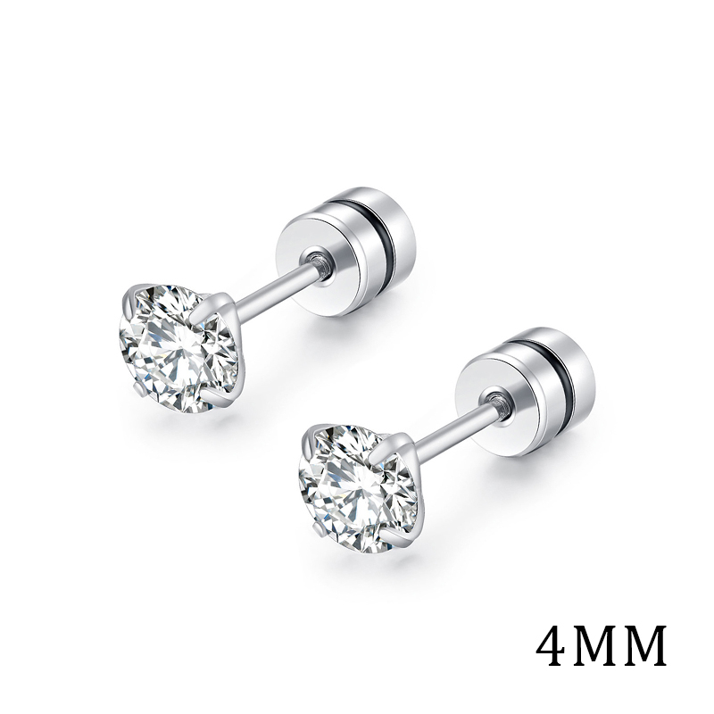 [ACKER] 4mm 1pasang 925silver Titanium Stainless Cubic Zirconia Diamond AAA+ Anting Tusuk Zircon Untuk Wanita/Pria